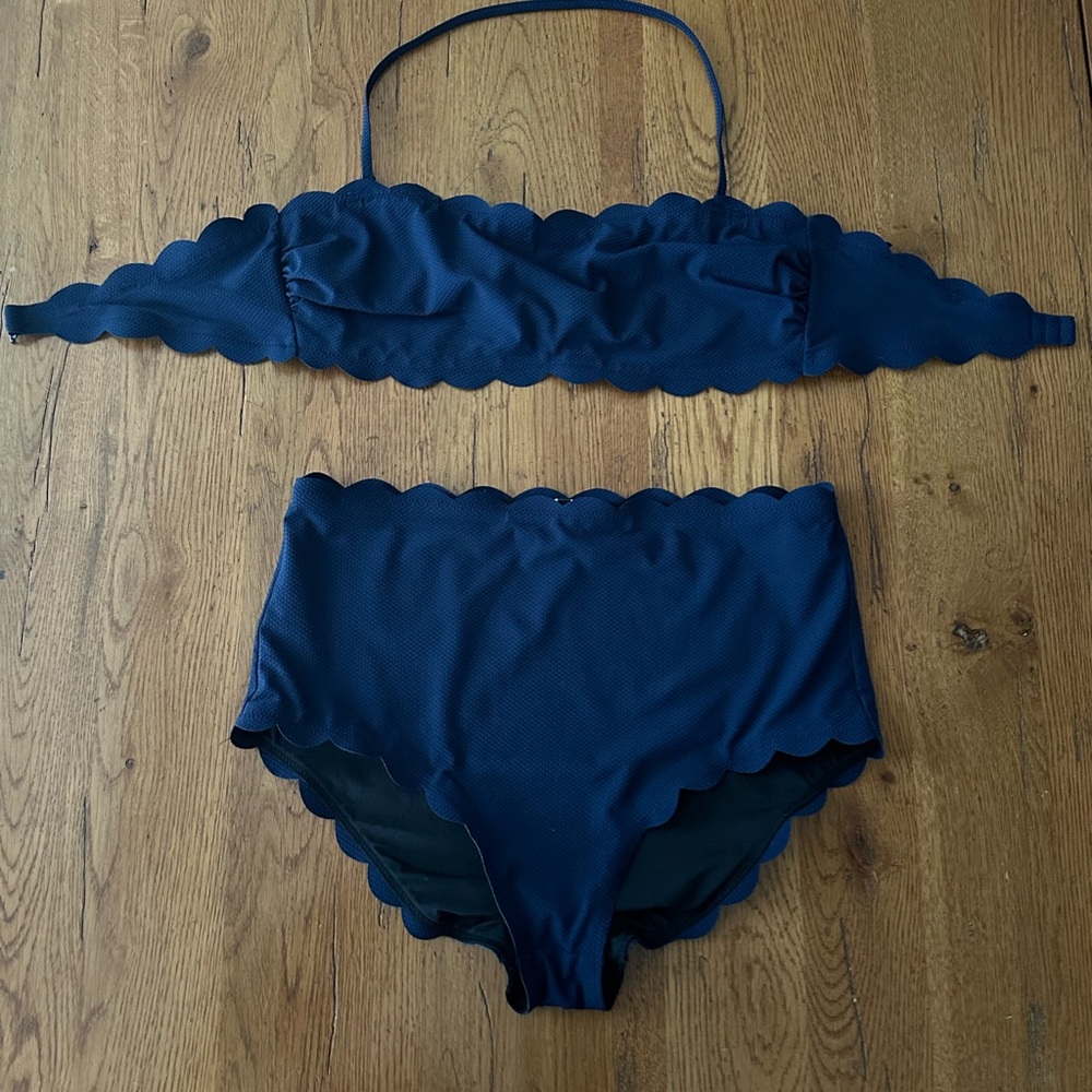 J. Crew Navy Scalloped Bikini Set
